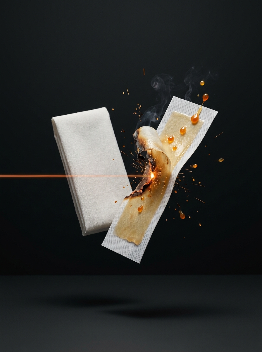 Een laserstraal raakt harsstrips